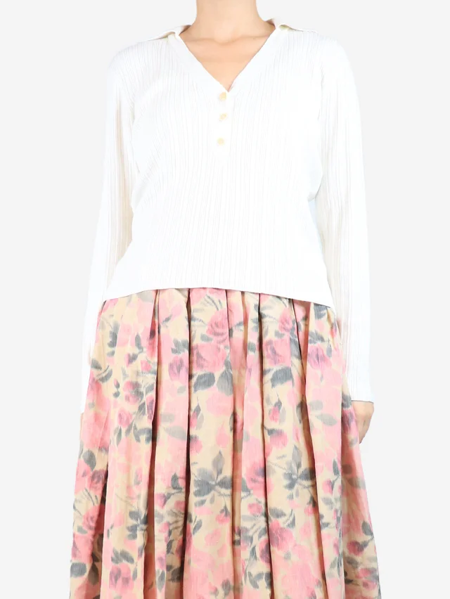 SIMKHAI Ivory rib-knit top - size L in White Nylon from Sign of the Times