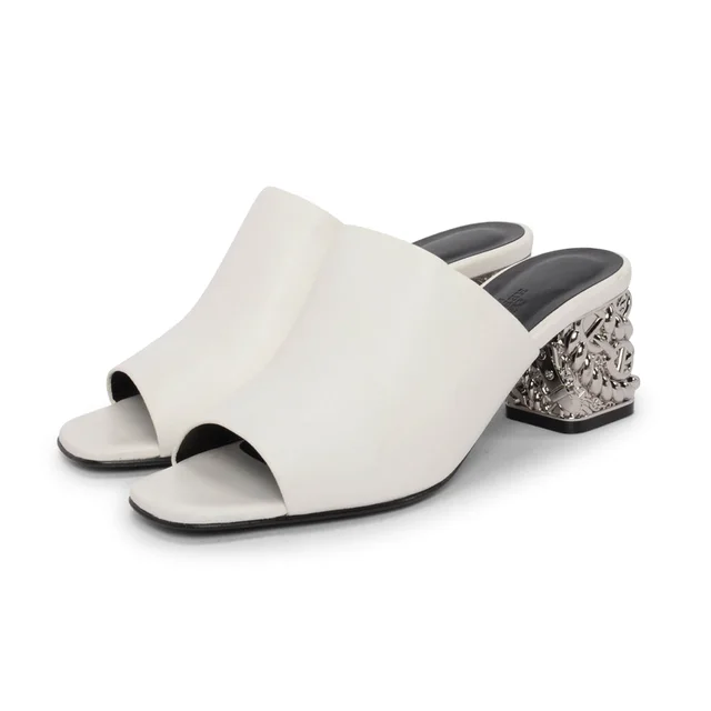 Hermès Glossy 60 Sandals 38 in White Lambskin from Blue Spinach