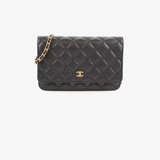 Chanel Black Lambskin Classic Wallet on Chain GHW in Black Lambskin from The Purse Affair