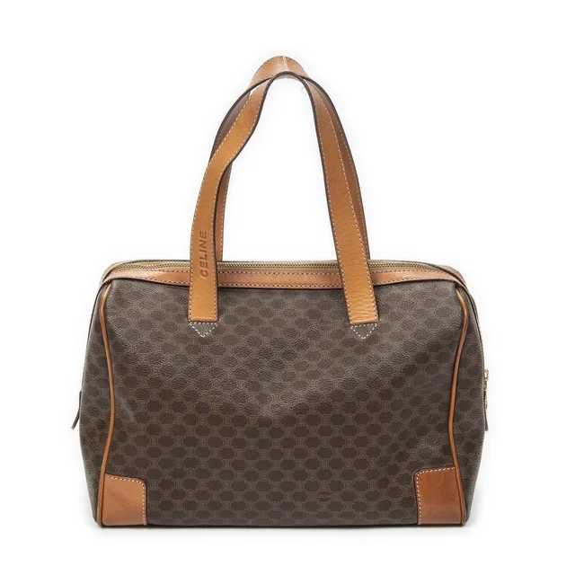 Celine Vintage Small Boston Brown Tan Macadam Canvas Shoulder Bag in Brown Canvas from The Reluxe