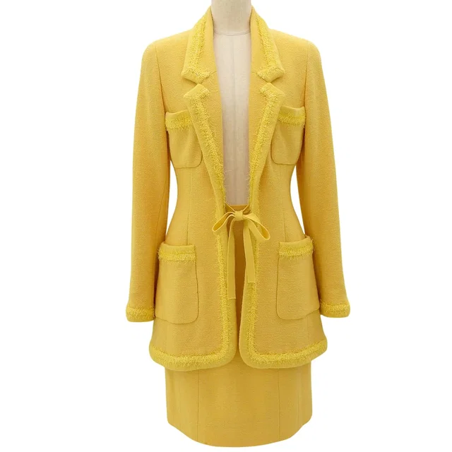 Chanel 1996 Wool CC Mark Button Setup #38 Yellow in Yellow Wool from VINTAGE QOO TOKYO