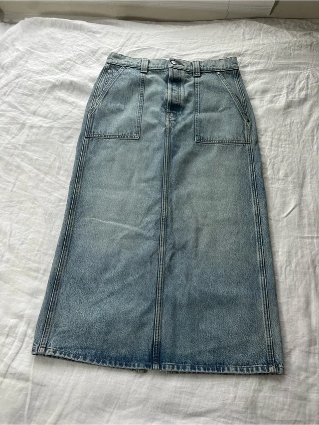 Khaite Light Blue Denim Midi Skirt in blue Denim from Poshmark