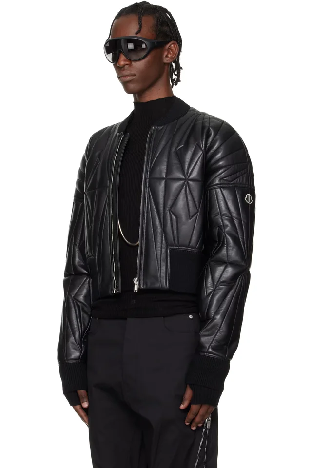 Moncler + Rick Owens Black Geocamo Cropped Flight Jacket, photo 4 of 5 from SSENSE