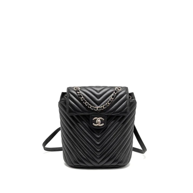 Chanel Urban Spirit Backpack Chevron Calfskin black SHW in Black Calfskin from EMIER