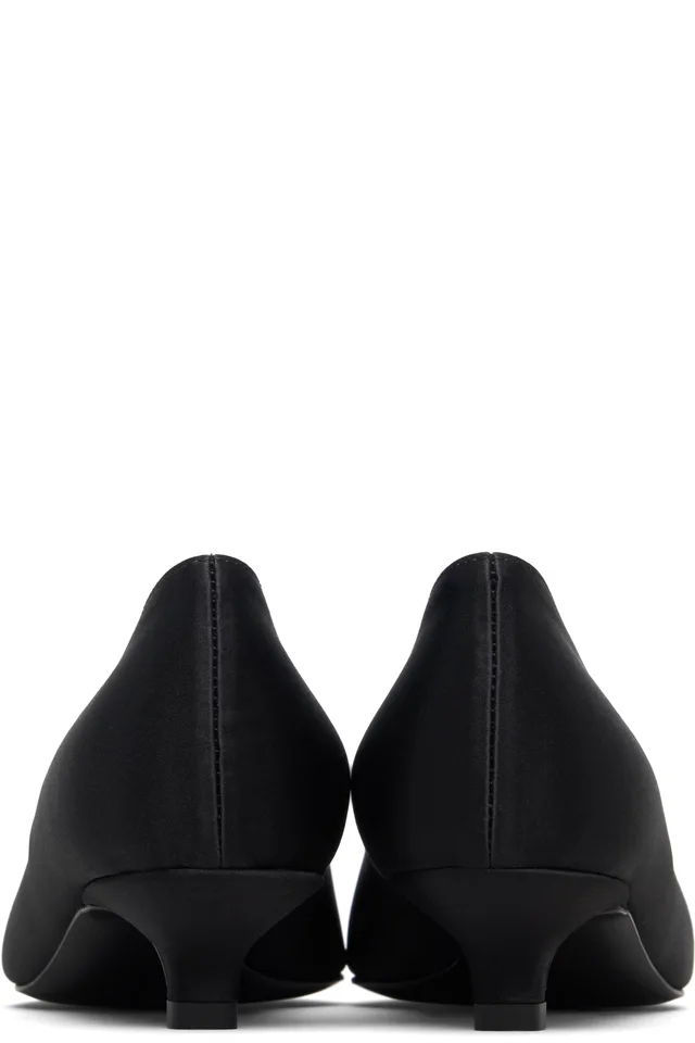 TOTEME Black Bow Satin Kitten Heels, photo 2 of 5 from SSENSE