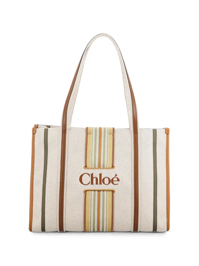 Chloé Striped Canvas Tote Bag — Cream in White Canvas from HEWI