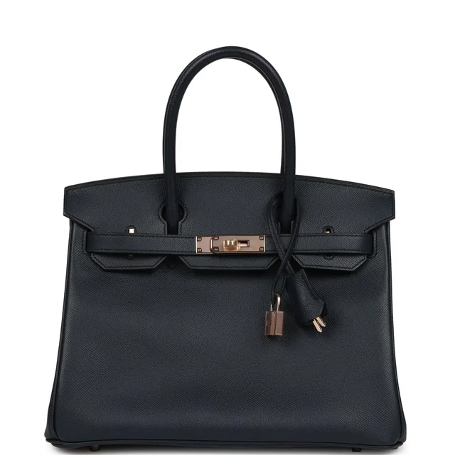 Hermès Birkin 30 Bleu Indigo Epsom Rose Gold Hardware in Blue Epsom leather from Madison Avenue Couture