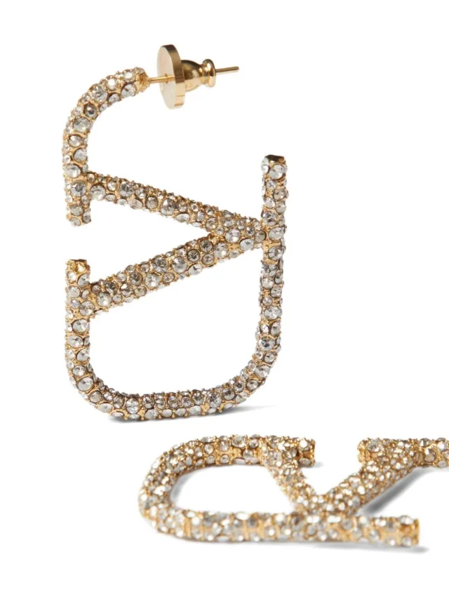 Valentino Garavani Vlogo Signature Swarovski Crystal Earrings — Gold in Gold from HEWI, photo 2 of 4