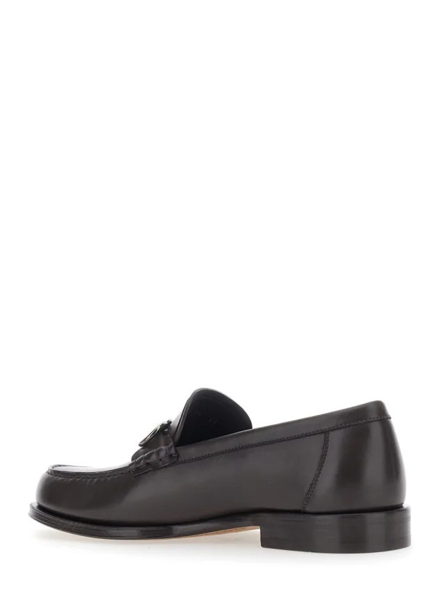 Ferragamo Brown Loafers with Metallic Gancini Detail on the Front in Leather Man in Brown 100% Calf, photo 5 of 8 from Gaudenzi Boutique