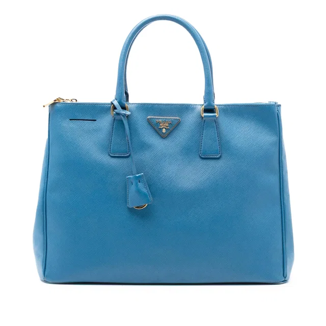 Blue Prada Large Saffiano Lux Galleria Double Zip Satchel in Blue Saffiano leather from Designer Revival