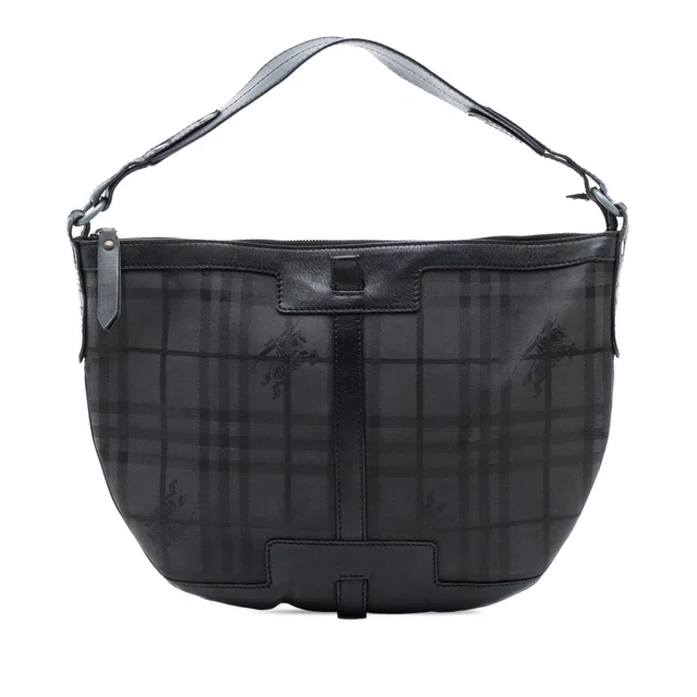 Black Burberry Haymarket Check Coated Canvas Hobo in Black Coated canvas from Designer Revival