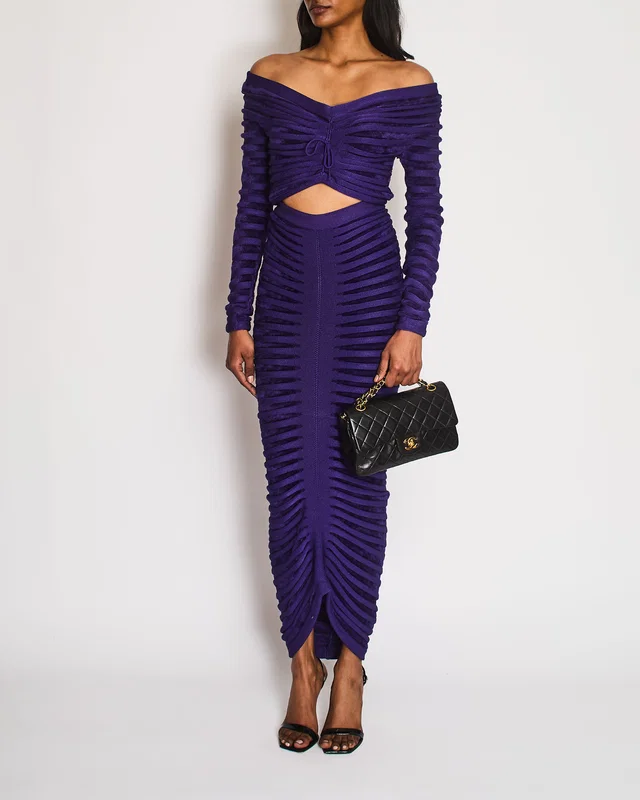 Alaïa Purple Two-Piece Ruched Skirt and Off-Shoulder Cinched Top Size FR 36 (UK 8) in Purple from Sellier