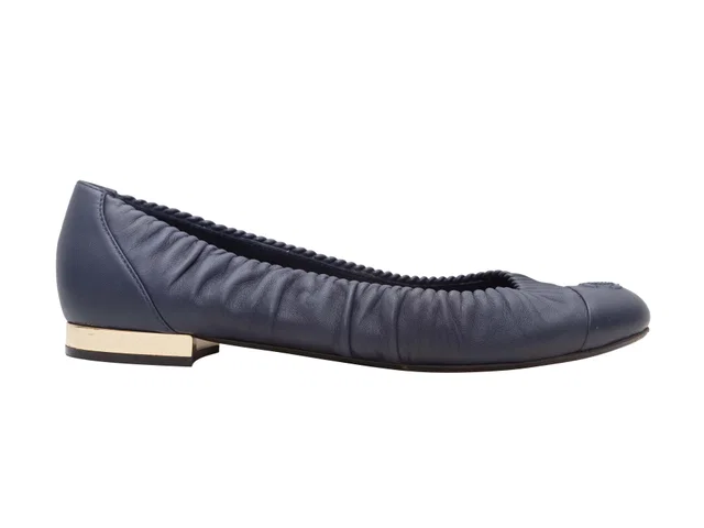 Navy Chanel Leather Ballet Flats Size 40.5 in Navy Leather from Designer Revival