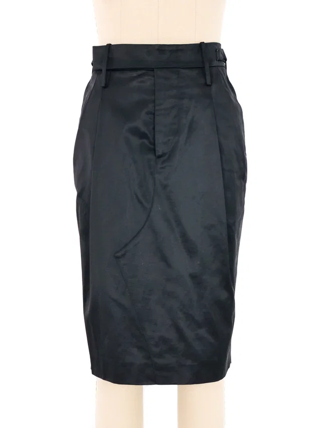 2001 Gucci by Tom Ford Black Satin Belted Pencil Skirt in Black Satin from Arcade Vintage