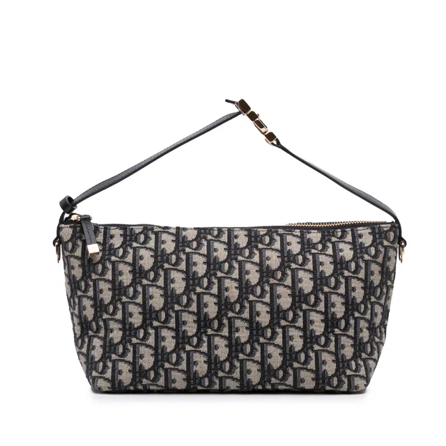 Blue Dior Medium Oblique Canvas Diortravel Nomad Pouch Handbag in Blue Canvas from Designer Revival