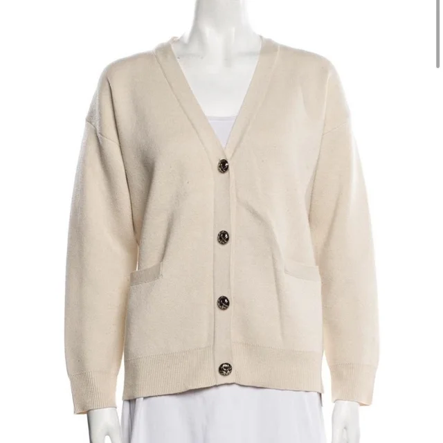 TOTEME Women's Cardigan - Cream/Tan - XS from Depop