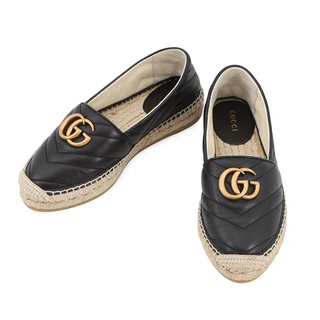 Gucci GG Marmont Espadrilles Black551890 BKO00 1000 Leather Size 34 1/2 in Leather from GALLERY RARE