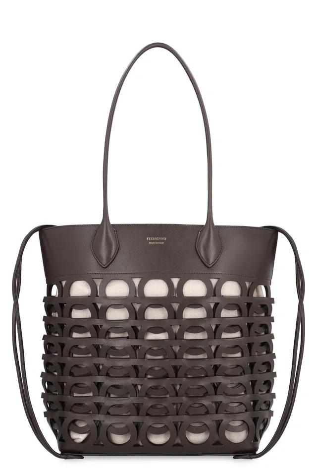 Ferragamo Gancini Tote Bag — Brown Calf Leather; Lining: Linen in Brown Calfskin from HEWI