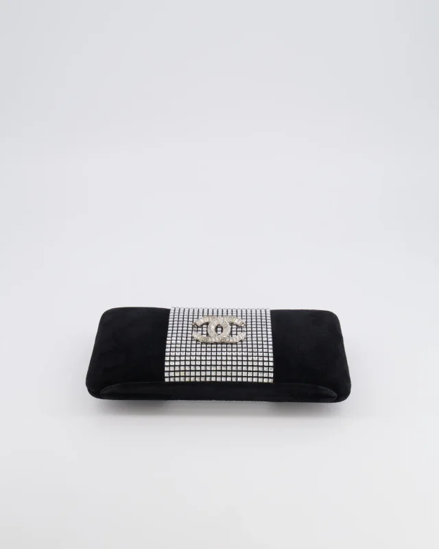Chanel 2015 Paris-Dubai Black Suede Strass Crystal Clutch Bag with Crystal Embellished CC Logo in Black Suede from Sellier, photo 18 of 21