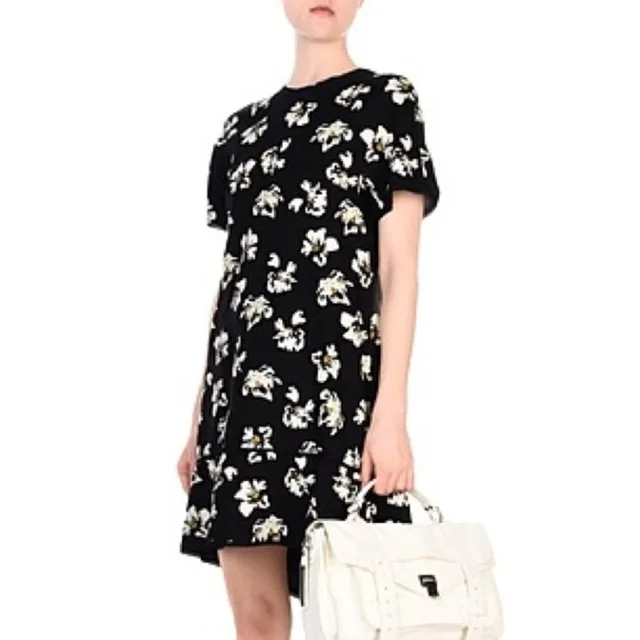 Proenza Schouler Short Sleeve Floral Printed Raw Hem Mini Dress Black Sz 6 in black|white from Poshmark