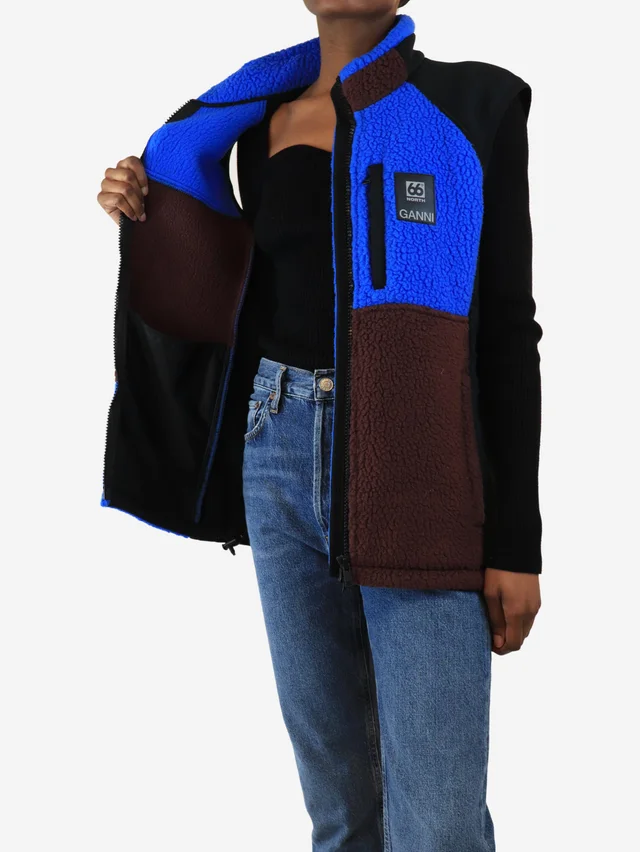 GANNI Blue and maroon colour-block fleece vest - size XS in Blue from Sign of the Times, photo 2 of 2