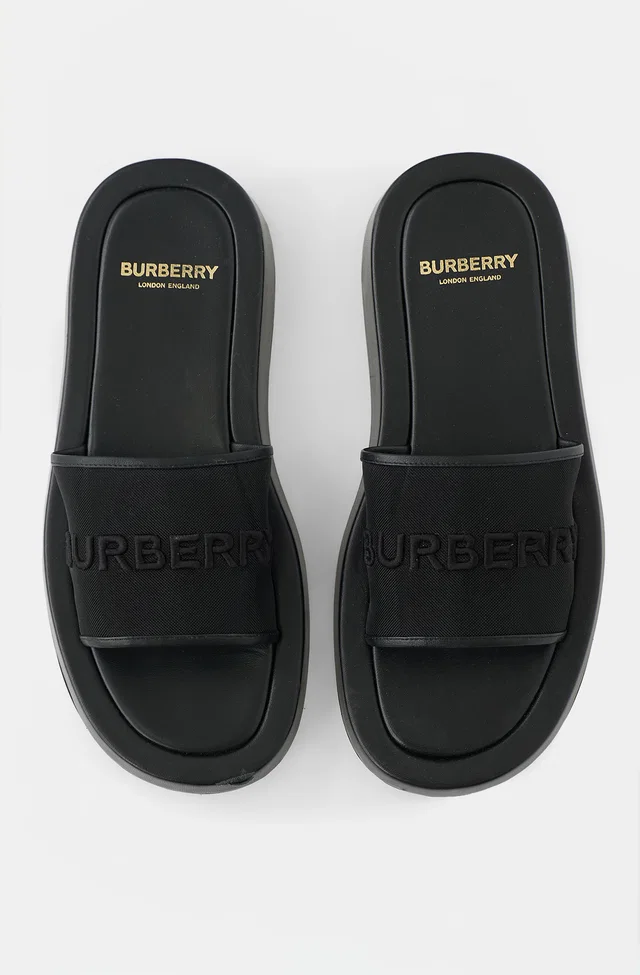Burberry Leather & Mesh Buckingham Slide in Leather from VSP Consignment