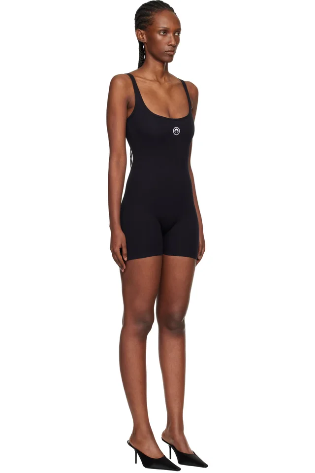 Marine Serre Black Moon Logo Ribbed Jersey Short Jumpsuit, photo 2 of 4 from SSENSE