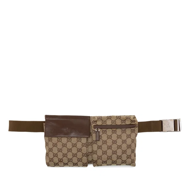 Beige Gucci GG Canvas Double Pocket Belt Bag in Beige Canvas from Designer Revival
