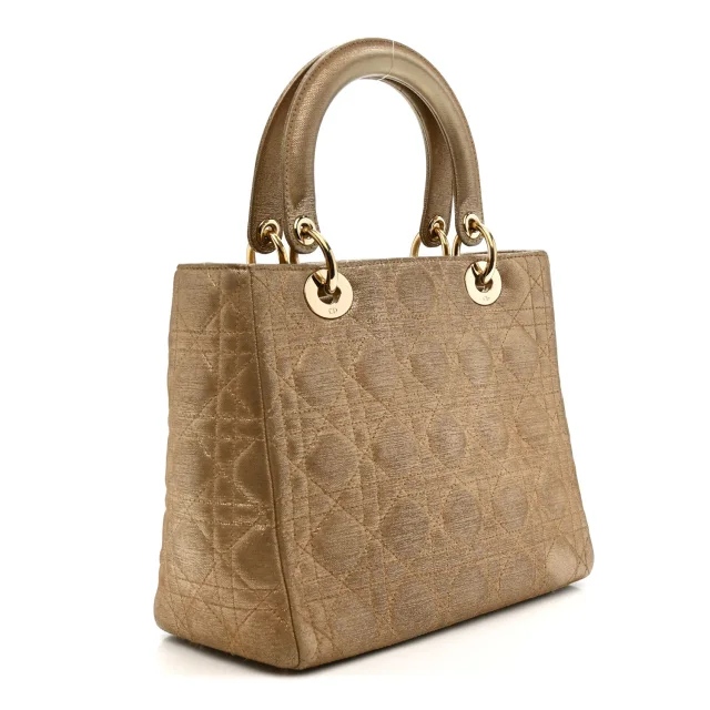 Metallic Nylon Cannage Medium Lady Dior Gold in Gold Nylon from FASHIONPHILE, photo 3 of 12
