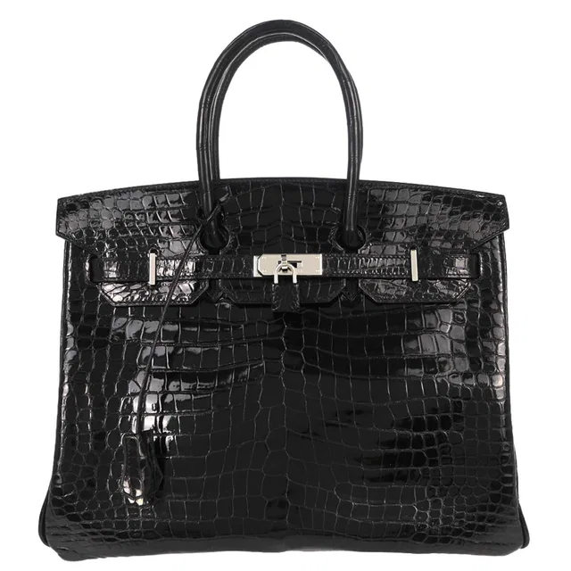 Hermès Black Porosus Birkin 35 Handbag in Black Crocodile from AMORE Vintage Tokyo