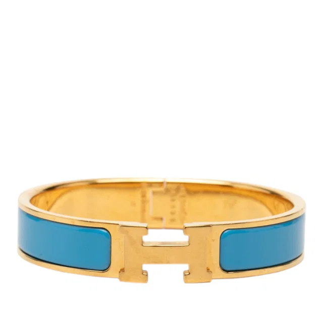 Blue Hermès Narrow Enamel Clic H Bracelet PM in Blue from Designer Revival