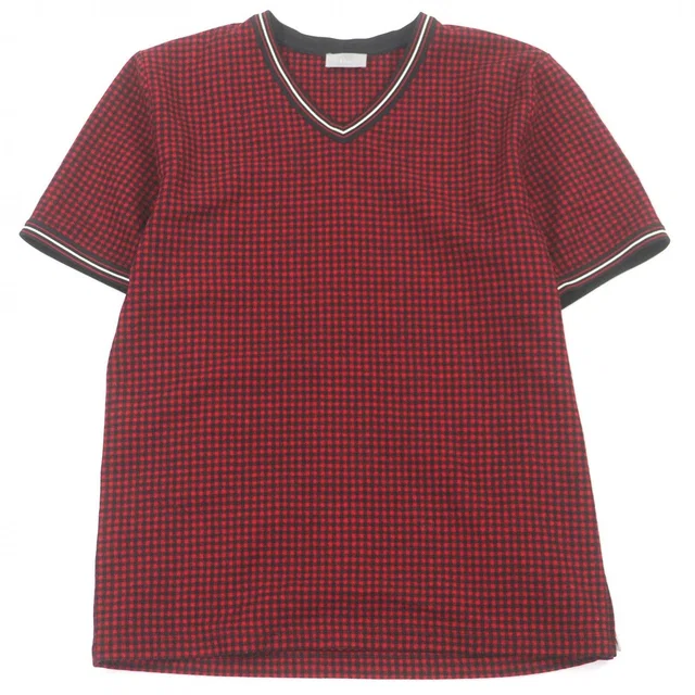 Dior Homme 100% Wool Gingham Check V-neck Short Sleeve T-Shirt in Wool from The Reluxe
