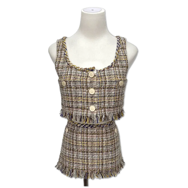 Chanel Fringed Tweed Crop Top and Skirt Set size 36 in Tweed from Luxury Promise