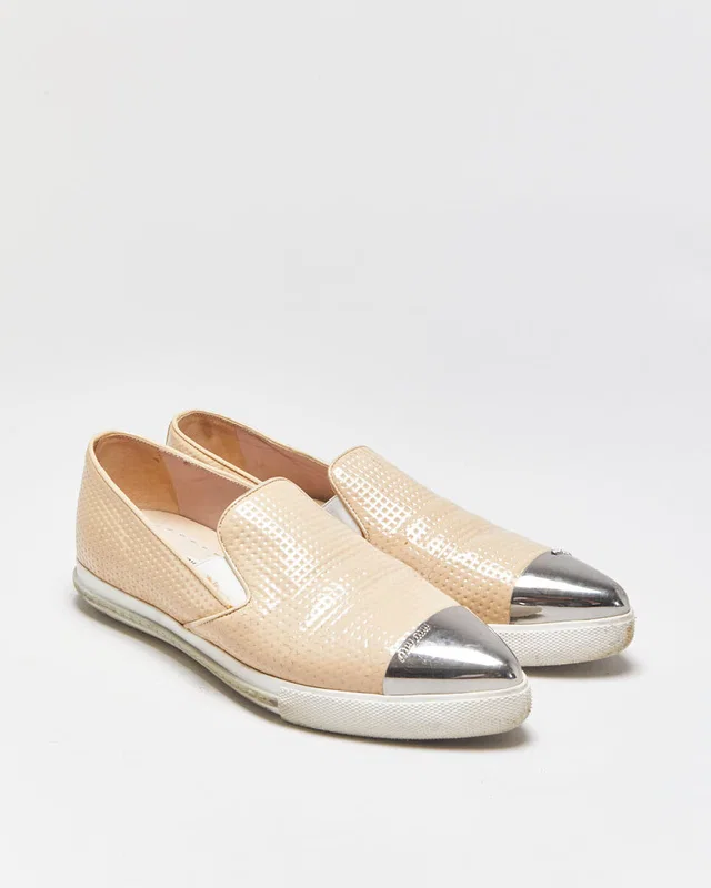 Miu Miu Toe-cap Textured Patent Leather Loafer Slip-on Trainers - UK6 in Patent leather from Rokit Vintage