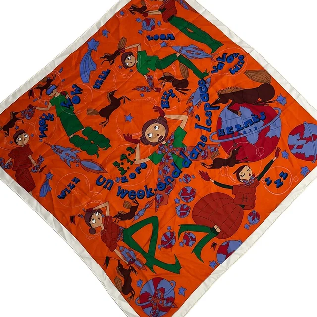 Hermès Scarf Carre 70 Orange Green Multi Un Week End Dans L'espace in Green from The Reluxe