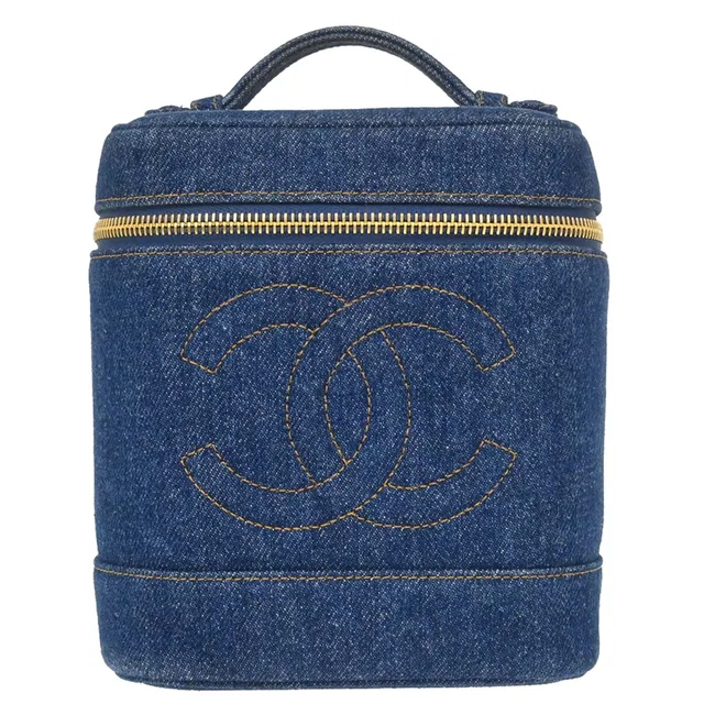 Chanel 1996-1997 Blue Denim Timeless Vanity Handbag in Blue Denim from AMORE Vintage Tokyo