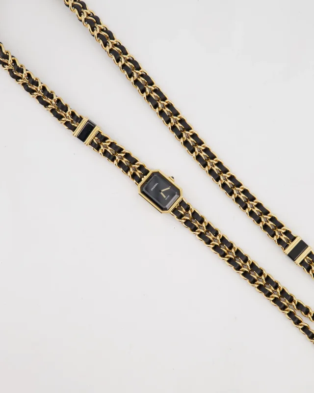 Chanel Premiere Sound Black and Gold Earphones and Watch Chain Necklace Set in Black Leather from Sellier, photo 7 of 9