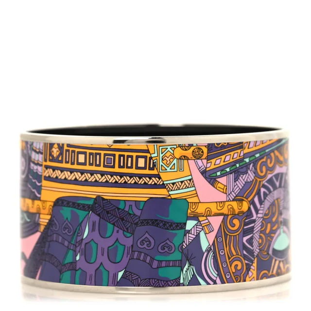 Hermès Enamel Printed Extra Wide Bracelet 70 Violet Multicolor in Purple from FASHIONPHILE, photo 3 of 6