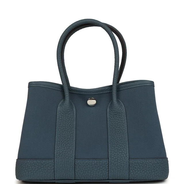 Hermès Garden Party Neo 23 Bleu Tempete Toile Officier and Negonda Palladium Hardware in Blue Canvas from Madison Avenue Couture