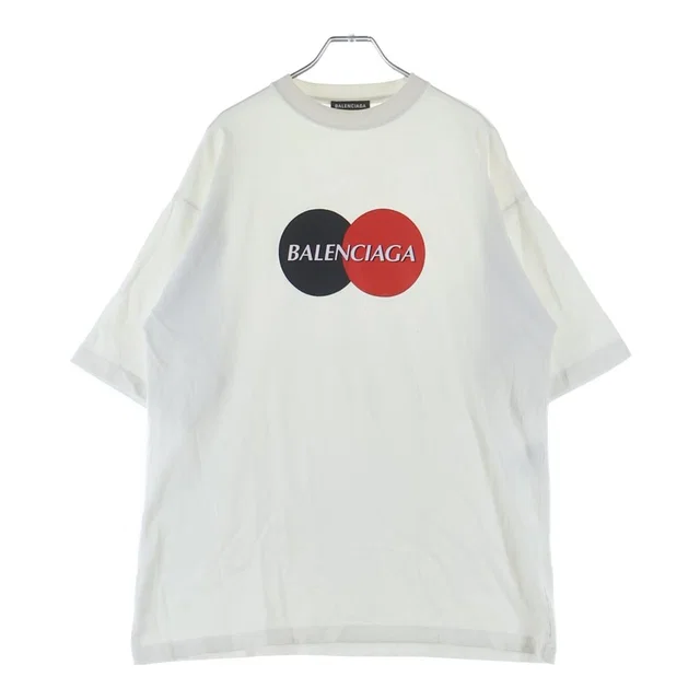 Balenciaga Master Card Logo Print Crew Neck Short Sleeve T-Shirt White in White from The Reluxe