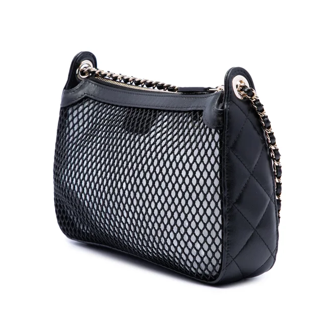 Black Chanel CC Mesh and Shiny Lambskin Clutch with Chain Shoulder Bag in Black Lambskin from Designer Revival, photo 2 of 2