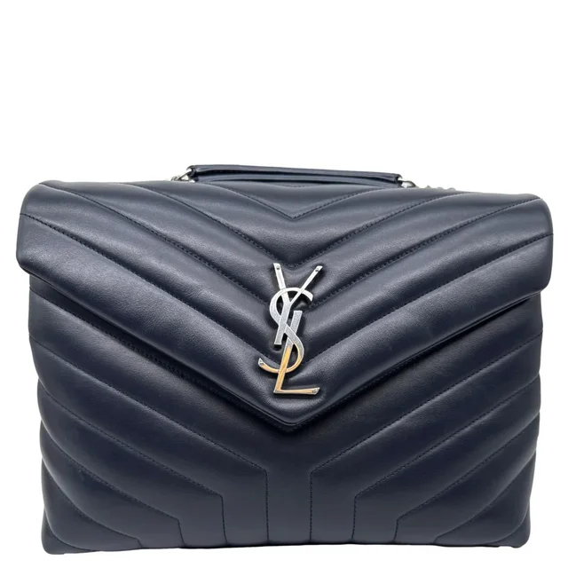 Saint Laurent Loulou Medium Quilted Leather Crossbody Bag Navy Blue in Navy Leather from Dallas Designer Handbags