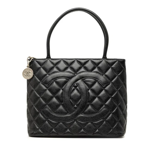 Black Chanel Caviar Medallion Tote in Black Caviar leather from Designer Revival