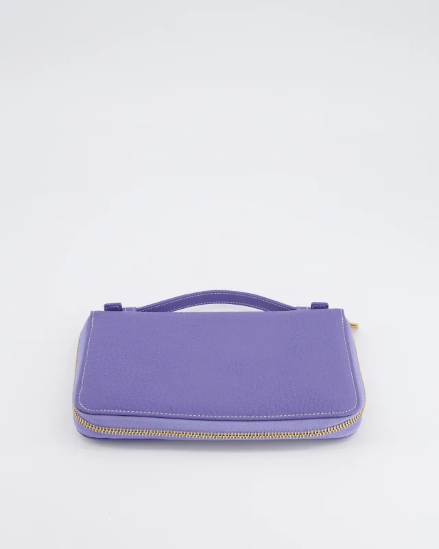 Loro Piana Purple Leather Top Handle Wallet with Gold LP Logo Zipper Detail in Purple Leather from Sellier, photo 16 of 18
