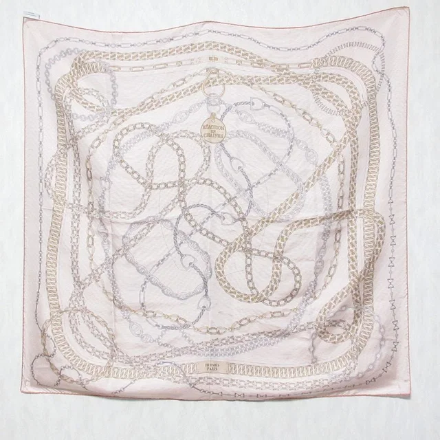 Hermès Carre 90 Reaction en Chaine D'ancre Motif Silk Scarf White Orange Gray in White Silk from The Reluxe
