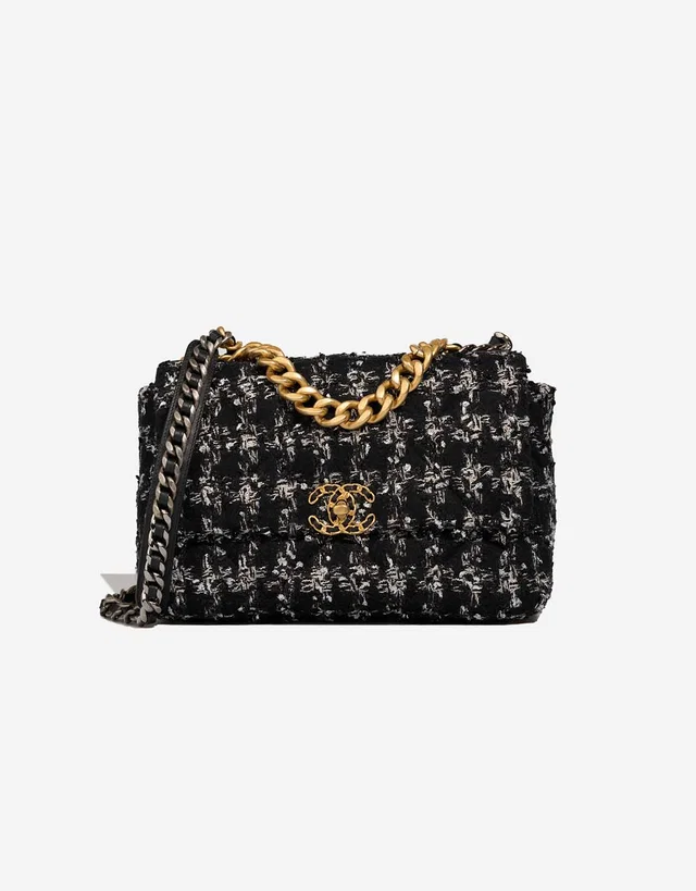 Chanel 19 Large Flap Bag Tweed Black / Silver in Black, Multicolour, Silver Tweed from SACLÀB