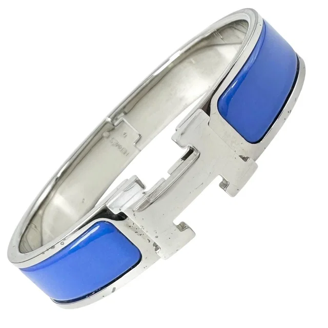 Hermès Click Enamel Silver Blue Bangle Bracelet in Blue from The Reluxe