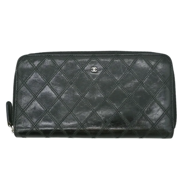 Chanel Black Quilted Lambskin Long Zip Around Wallet in Black Lambskin from Clotheshorse Anonymous