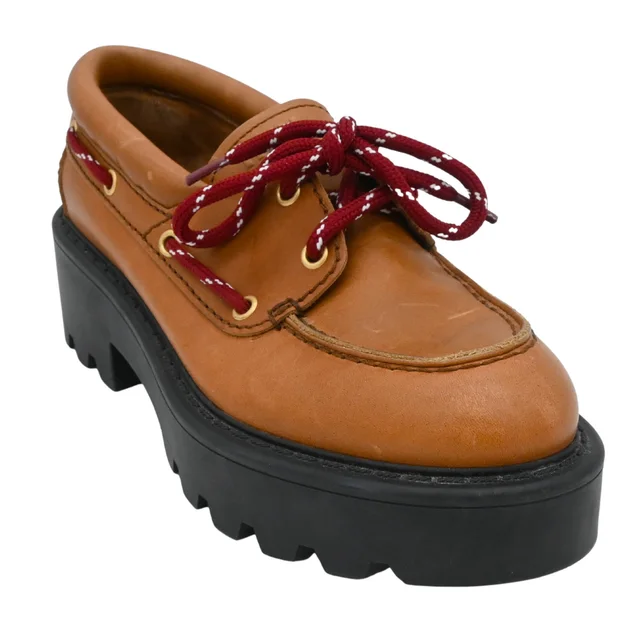 Miu Miu Leather Platform Boat Shoes in Leather from Clotheshorse Anonymous