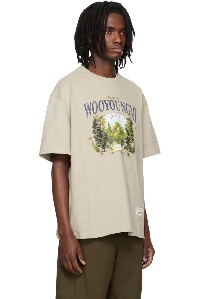 WOOYOUNGMI Taupe Graphic T-shirt, photo 2 of 4 from SSENSE